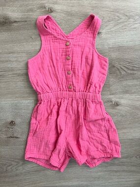 Girls 5T Pink 100% Cotton Shorts Romper With Buttons Old Navy